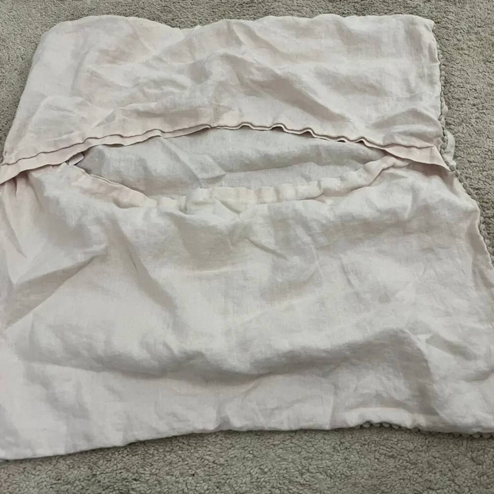 West Elm European Flax Linen Pom Pom Sham Pink Tan Lot of 3